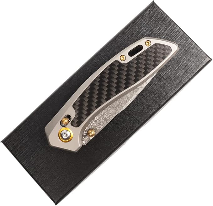 MASALONG Kni256 Pocket Knife, EDC Folding Knives, 3.77 "VG10 Damascus Blade, Carbon Fiber Alloy Steel Handle for Tactical Survival Outdoor
