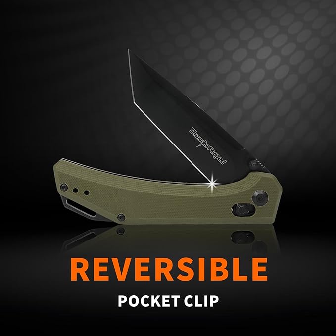 ThundeForged Camping Folding Knife - EDC Folding Knife with Crossbar Lock, 14C28N Steel Blade,Green G10 Handle Lightweight Tactical Pocket Knife for Camping Outdoor Survival Hiking