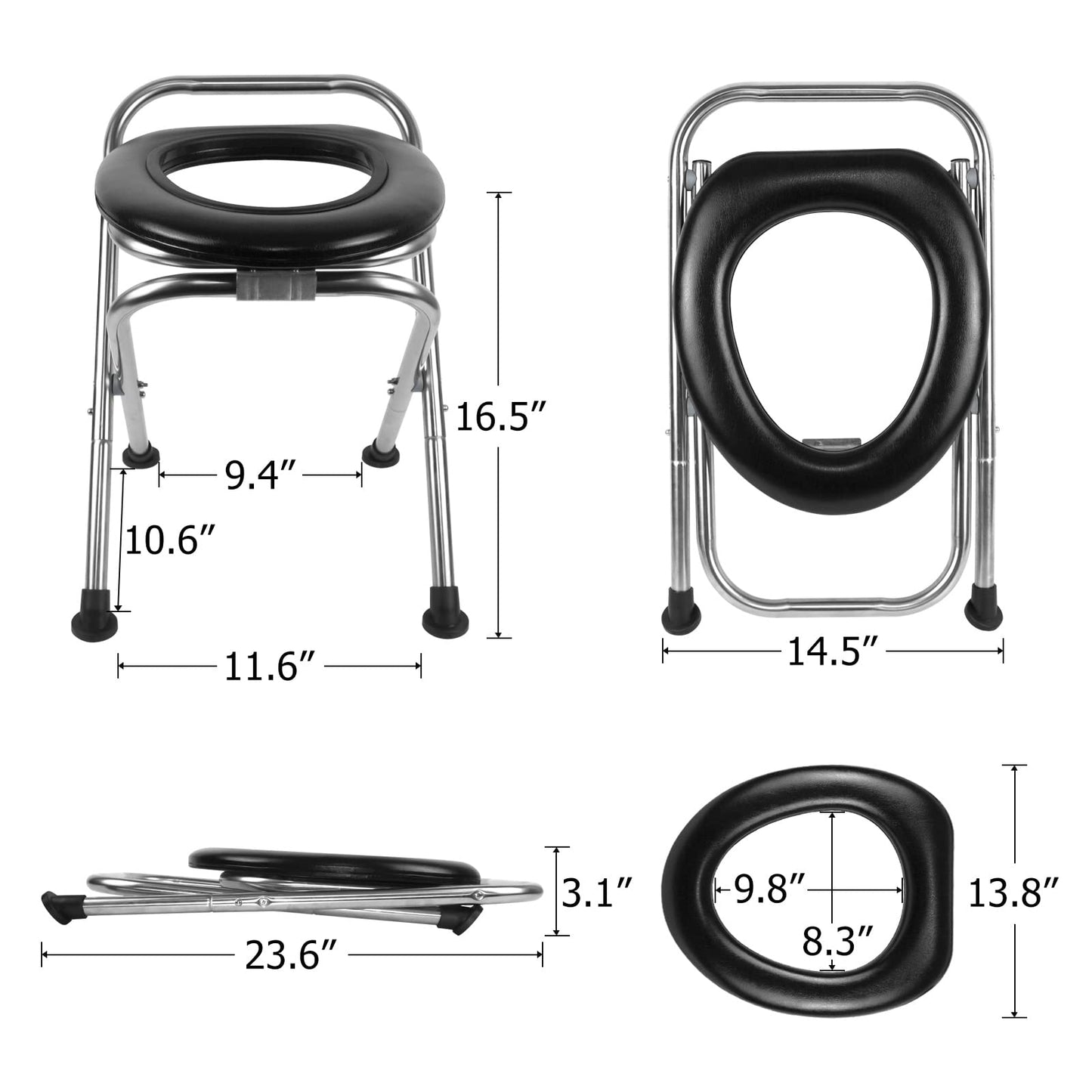 BLIKA Portable Toilet for Camping, 350LBS Stainless Steel Foldable Camp Travel Toilet with Soft