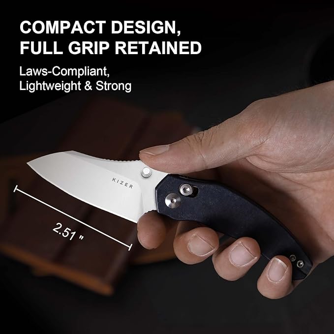 Kizer Mini Bulldog Pocket Knife, 2.5??Nitro V Sheepsfoot Blade Folding Knife, Richlite Handle Clutch Lock Small EDC Knife for Men Women Gift, Fishing Hiking Camping Hunting Knives V3672SA3