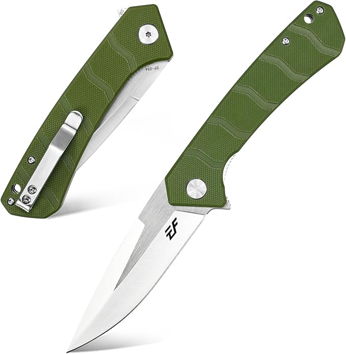 Eafengrow EF234 Folding Knife D2 Steel Blade G10 Handle EDC Tool Knives for Outdoor Working Camping Fishing(green)