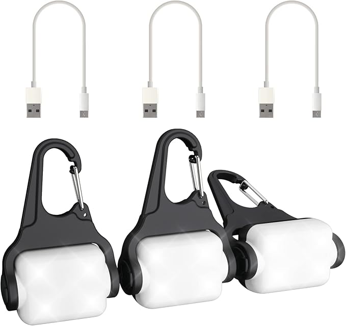 USB Rechargeable Clip-on Dog Collar Light - 3 Modes, IP65 Waterproof, Night Walking, Running, Camping, Climbing, Bike - 3 Pack