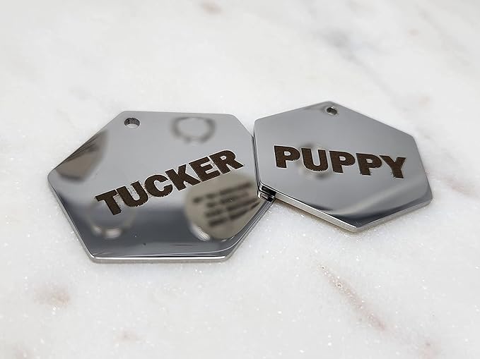 Dr. Fremont's Stainless Steel Pet ID Tags Engraved and Personalized for Dogs and Cats on Both Sides in Bone, Heart, Circle Round, Hexagon, and Diamond