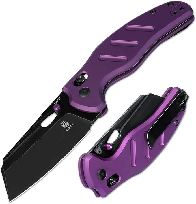Kizer C01C Sheepdog Pocket Knife, 3.15" 154CM Blade Folding Knife with Durable Purple Aluminum Handle, EDC Camping Knives with Clutch Lock, Hiking Survival Knives with Thumb Stud and Hole, V4488AC1