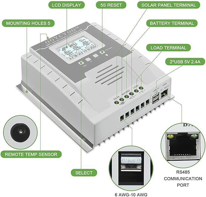 MPPT Charge Controller 60 amp 12V/24V Auto, 60A Solar Panel Charge Regulator with Blacklight LCD Display Max 100V for Lead-Acid Sealed Gel AGM Flooded Lithium Battery