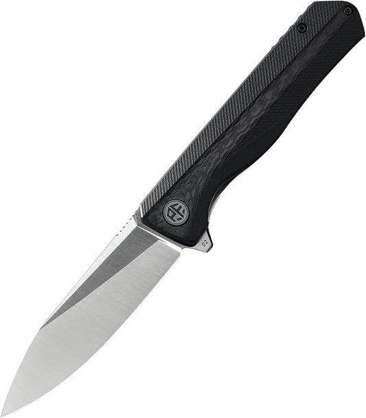 Petrified fish PF818,3.54" D2 Blade,104g G10 Handle Flipper Folding knife (Carbon fiber with G10 handle, Satin)