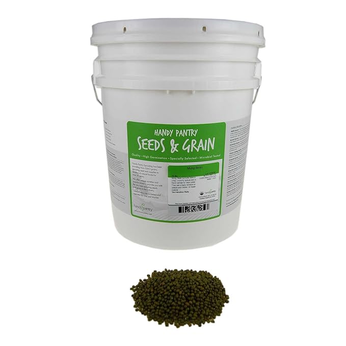 Mung Bean Sprouting Seed: 35 Lb - Organic, Non-GMO - Handy Pantry Brand - Dried Mung Beans for Sprouts, Garden Planting, Chinese & Asian Cooking, Soup & More