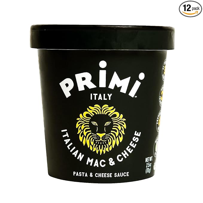 Primi Pasta Cup With Mac & Cheese, 12-Pack, Made In Italy, Non-GMO, Just Add Water, Microwavable, Ready in 3 Minutes
