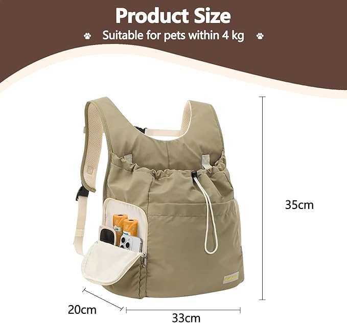 Dog Front Carrier Backpack, Adjustable Pet Cat Chest Ventilated Dog Carrier for Hiking Camping Travel, Ventilated Mesh Dog Travel Backpack(Army Green)