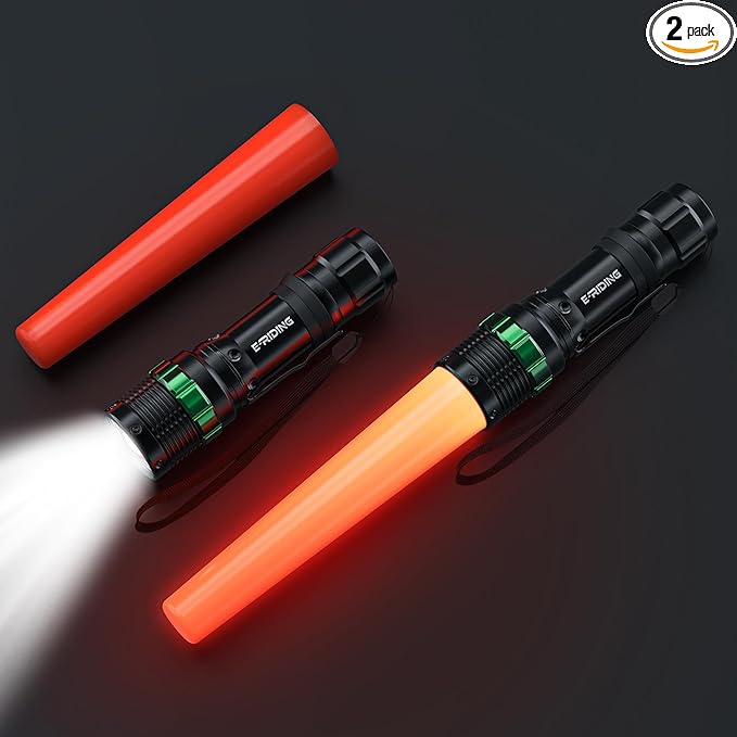 2 Pack Traffic Wand, 11 Inch LED Traffic Flashlight Wand, Small Orange Safety Baton with for 5 Flashing Modes, Air Traffic Control Wands for Airport, Parking, Car Directing