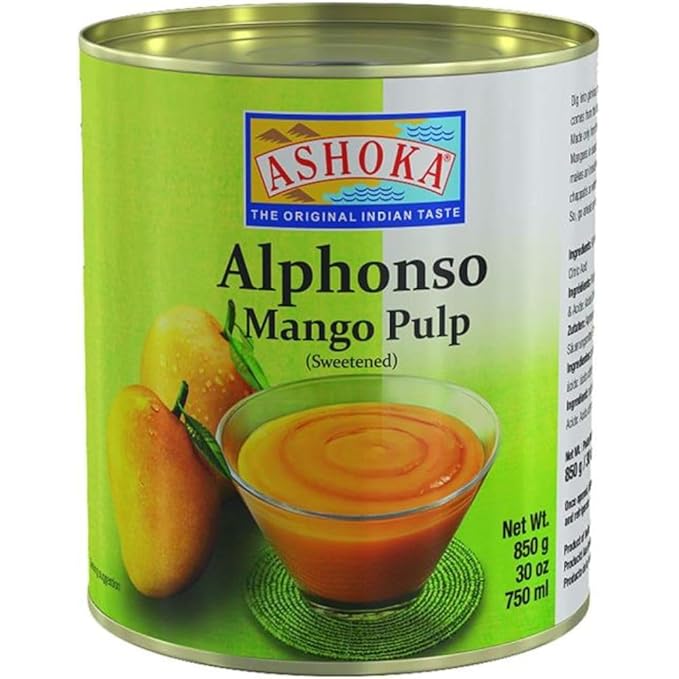 Ashoka Canned Mango Pulp, Premium Alphonso Mango Extract - Sweetened, Great for Making Shakes, Smoothies, Salads, and Baking, Kosher Certified, 30 Ounce