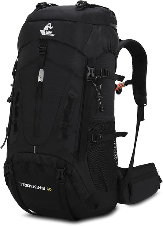 Bseash 60L Hiking Camping Backpack with Rain Cover, Waterproof Large Capacity Outdoor Sport Travel Daypack Climbing Touring (Black)