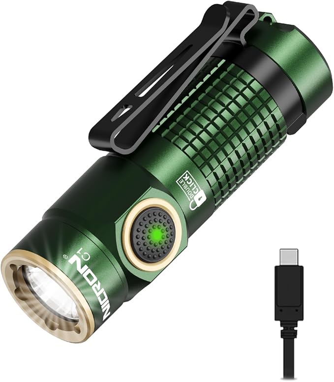 NICRON C1 EDC Flashlight Rechargeable, 1200 High Lumens Type C Charging Pocket Light with Tail Magnet - Small and Powerful Flashlight Dual-Way Clip Portable IPX8 Waterproof for Camping and Daily Use
