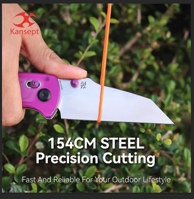 KANSEPT Main Street Pocket Folding Knife, 3.36''Stonewashed 154CM Sharp Blade, Purple Acrylic Handle with Axis Lock and Thumb Stud, Perfect Clip for Camping Hiking Fishing Gift Everyday Carry T1015v10