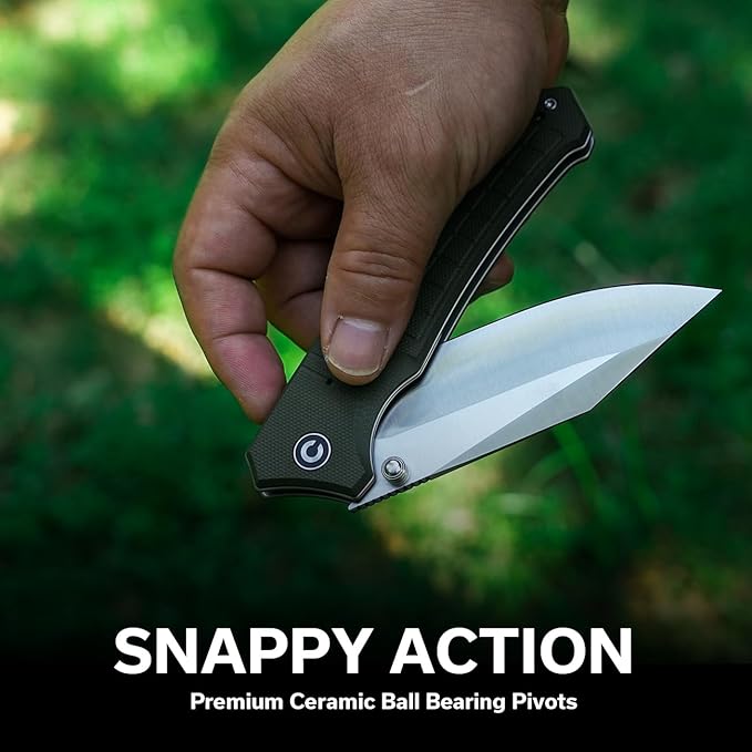 CIVIVI Tacticorix Pocket Knife for Men Women, EDC Flipper Folding Knife with 3.7" Nitro-V Blade G10 Handle for Camping Hunting C23055-2 (Green)