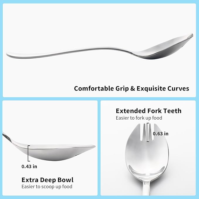 Alata Sporks, 4-Pack Food-grade Stainless Steel Sporks, 7.4 Inches Long Handle Salad Forks For Dessert, Ice Cream, Salad, Soup, Noodle, Spaghetti, Dishwasher Safe