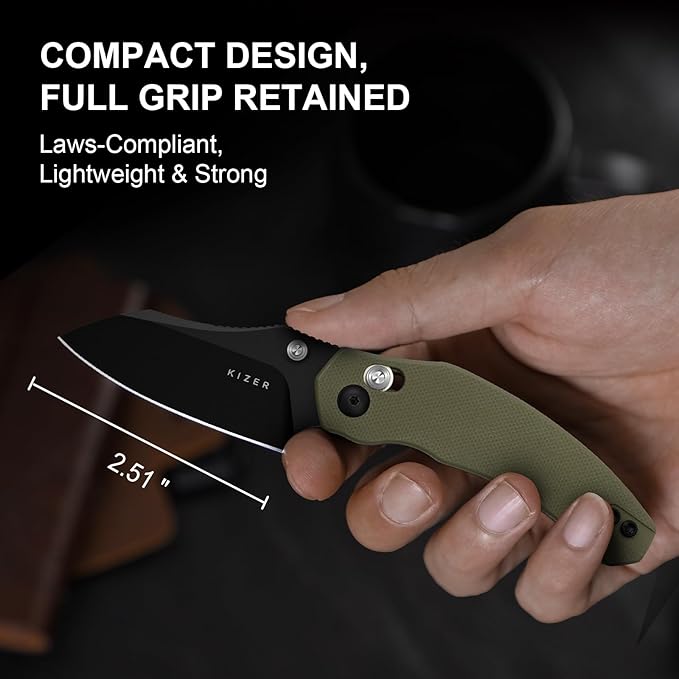 Kizer Mini Bulldog Pocket Knife, 2.5??D2 Sheepsfoot Blade Folding Knife, G10 Handle Clutch Lock Small EDC Knife for Men Women Gift, Fishing Hiking Camping Hunting Knives V3672SA4