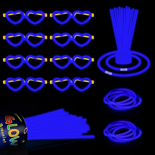 60 Pack 8??Blue Glow Sticks Bulk Bright Glow Sticks with 60 Connectors 20 Heart Glasses Glow In The Dark Party Supplies Neon Party Decorations Glow Bracelet Glasses for Holiday Carnival (Blue)