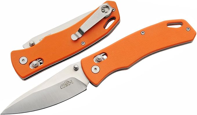 Rite Edge Premium 4.25" Moss G10 Rolling Lock (RLS) Folding Knife ??Stainless Steel Blade, Green G10 Handle, Belt Clip Tactical Survival Fishing Camping Knife - Orange