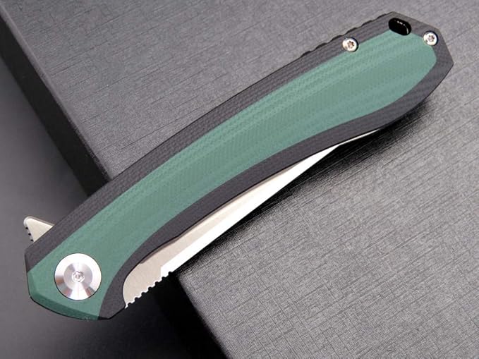 Eafengrow EF947 EDC D2 Folding Knife, G10 Handle Ball Bearing Folder with Locking Liner EDC Flipper Knife with Pocket Camping Tactical Hiking Survival Outdoor tool(GREEN)