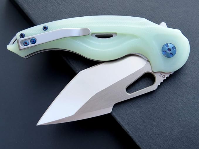 Eafengrow EF936 Pocket Knife,G10 Handle D2 Steel Blade Knife with Ball Bearing Safe Open Flipper Knife EDC Tool Knives for Camping Survival Hiking (jade)