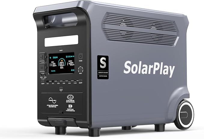 SolarPlay 3840Wh Portable Power Station, 3600W LiFePO4 Battery Solar Generator with 5×120V AC Outlets, 1.3H Fast Charging, Home Backup Power Station for Camping, RV, Off-Grid, Outdoor & Emergencies