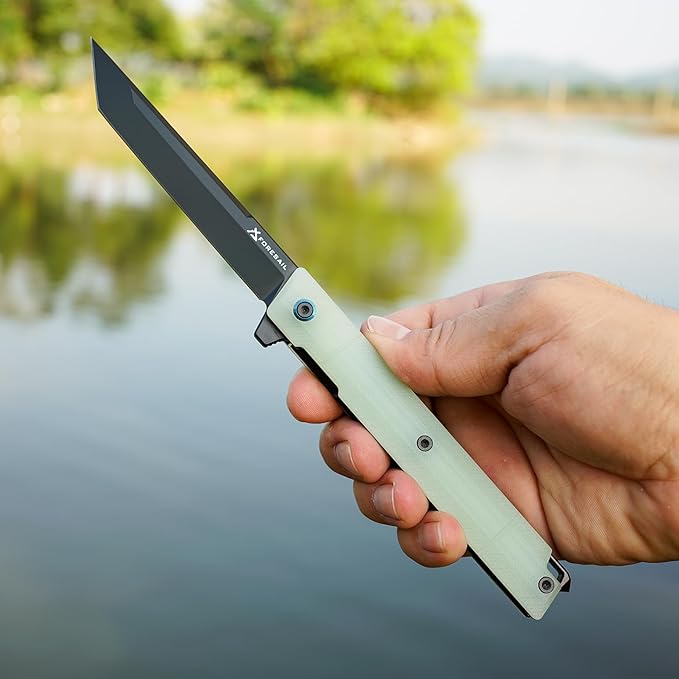 Flipper Pocket Folding Knife,DC53 Steel Blade and G10 Handle. With pocket clip and glass breaker,men's pocket knife hiking trip EDC tool Knife (Natural G10 Handle)