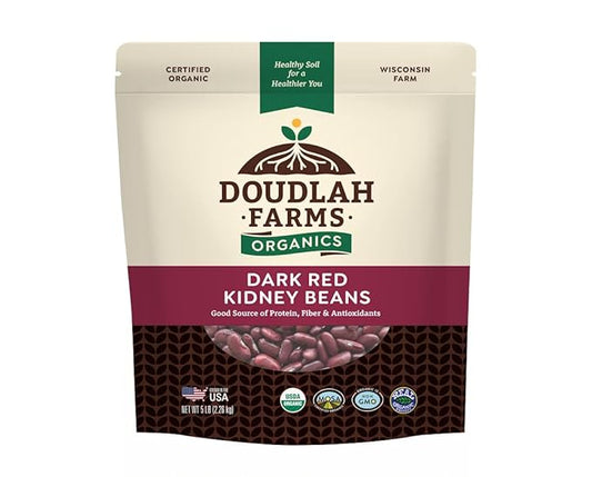 Organic Dried Dark Red Kidney Beans 5 lb - Non-GMO, USDA Organic, Farmed From Regenerative Soil, Tested Clean Certified, Vegan, Rich in Fiber & Protein for Soups, Salads, & Chili - Grown In USA by Doudlah Farms