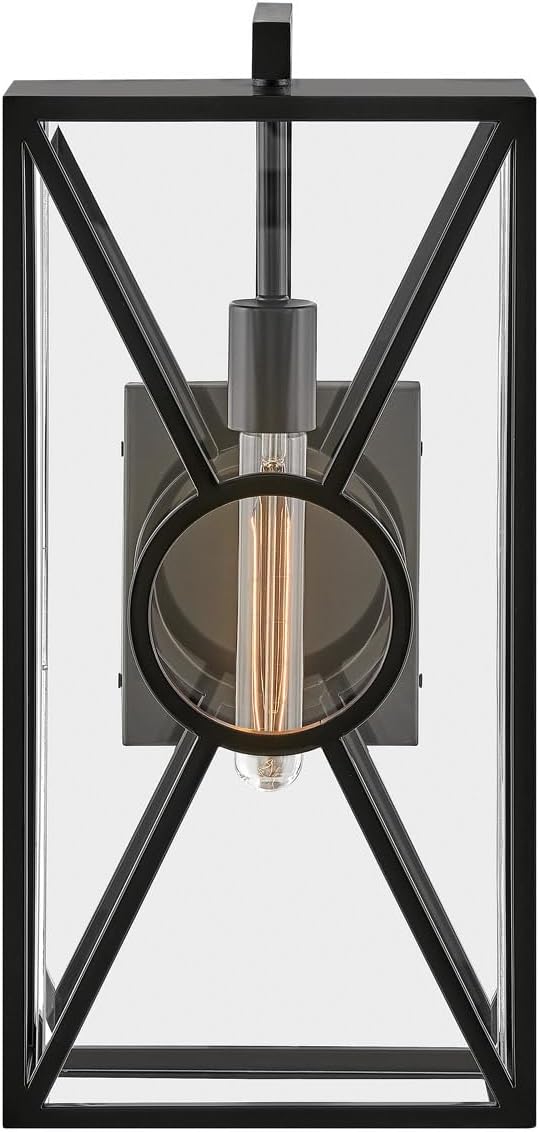 Hinkley Brixton Medium Wall Mount Outdoor Lantern - Composite, Anti-Fading, 1-Light, Transitional, Wet Rated, Clear Mitered Glass - Black Finish
