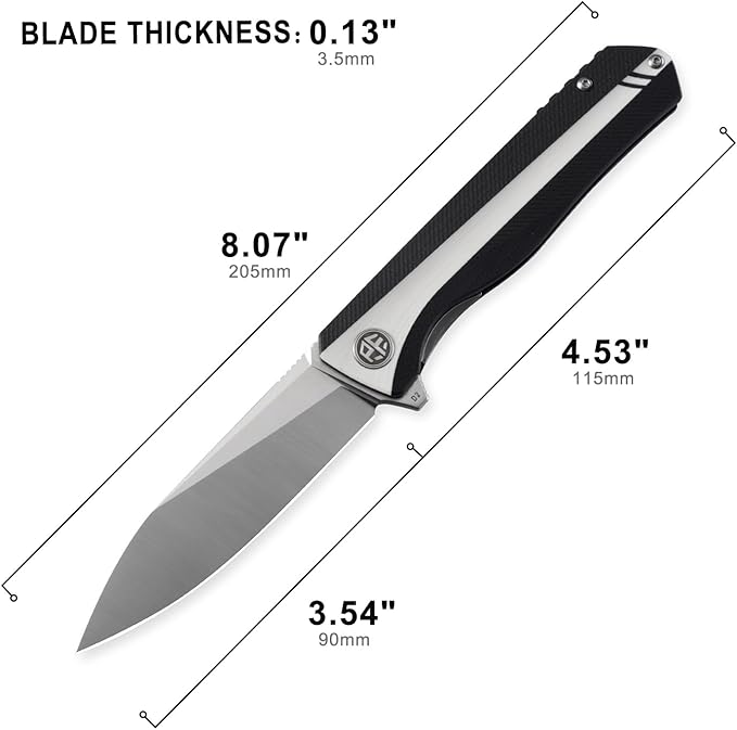 Petrified fish PF818,3.54" D2 Blade,104g G10 Handle Flipper Folding knife (Black and White, Satin)