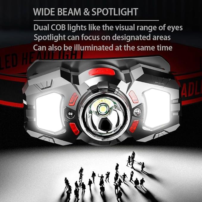 3 Headlamps, White&Red LED Headlamp, 70° Up&Down Adjustable, 4 Clips, Motion Switch, 800 Lumens, 500 Feet Distance and 10 Hours Running Time MAX, IPX5 Waterproof, for Camping, Hiking, Fishing