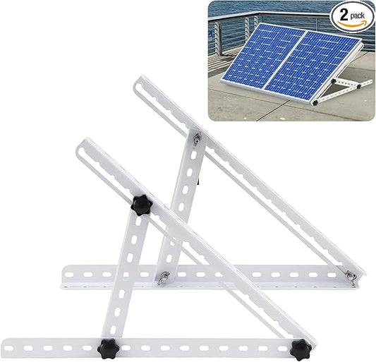Solar Panel Mount, Upgraded 16" Adjustable Brackets with Foldable Tilt Legs Adjustable Solar Ground Mount for 1-2pcs 10-50 Watt Portable Solar Panel for RV, Roof, Boat, and Off-Grid