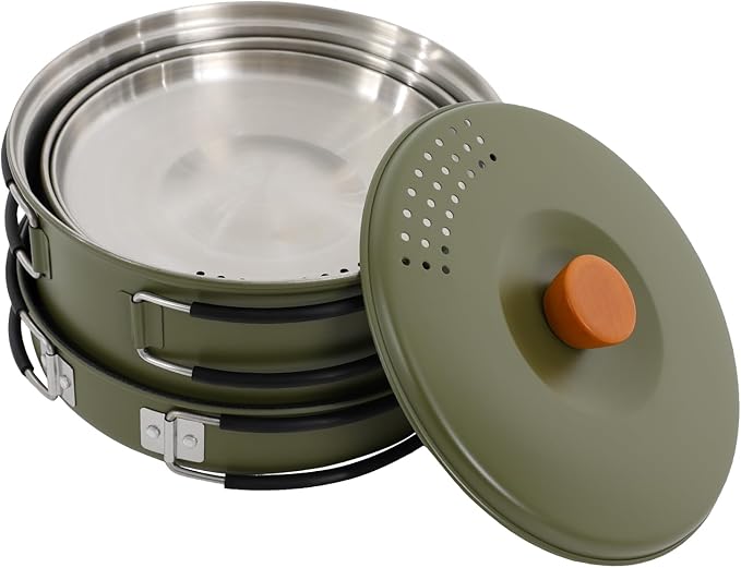 Camping Cookware Set, Camping Cooking Set,304 Stainless Steel Camping Pots &Frying Pan Set,Campfire Cooking Equipment with Storage Bag for Camping,Household, Hiking, Beach Trips