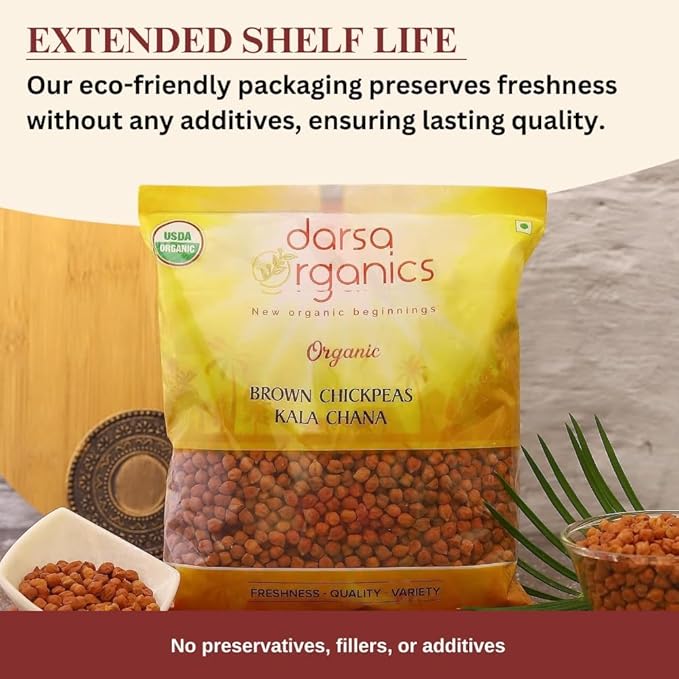 Darsa Organics Kala Chana 2 lb | Brown Chickpeas, Black Gram Lentils | USDA Organic, Non-GMO | Rich in Protein & Fiber | Great for Salads, Curries & Stews
