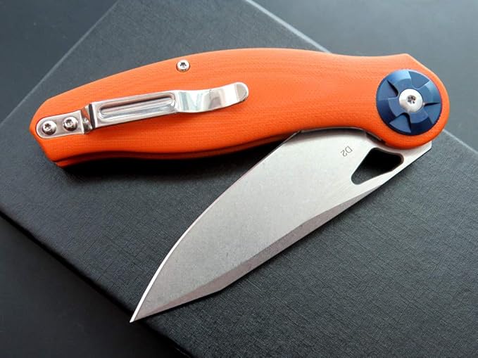 Eafengrow EF76 Ball Bearing Folding Knife for Camping EDC Pocket Knife with G10 Handle & D2 Stone-washed Blade Hunting Outdoor Tool (EF76-orange)