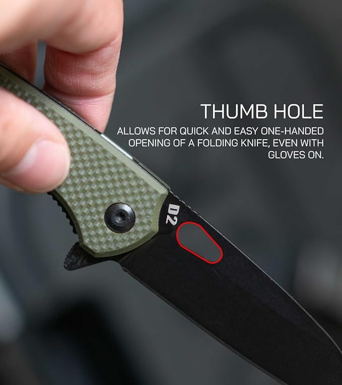 704 Gear Wildcat Lite EDC Folding Pocket Knife | Compact Size D2 Wharncliffe Blade with Thumbhole Cutout | Olive Drab Green