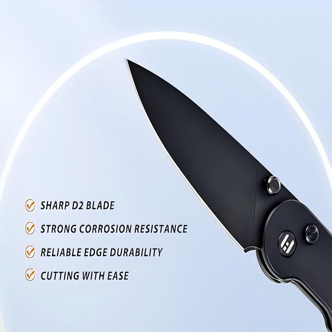 Hightron Birdidi Folding Pocket Knife, 2.91" D2 Blade Aluminum Handle with Deep-Carry Clip, Sharp EDC Tactical Knives for Men Women Lightweight Cutter for Camping Hiking Black-B