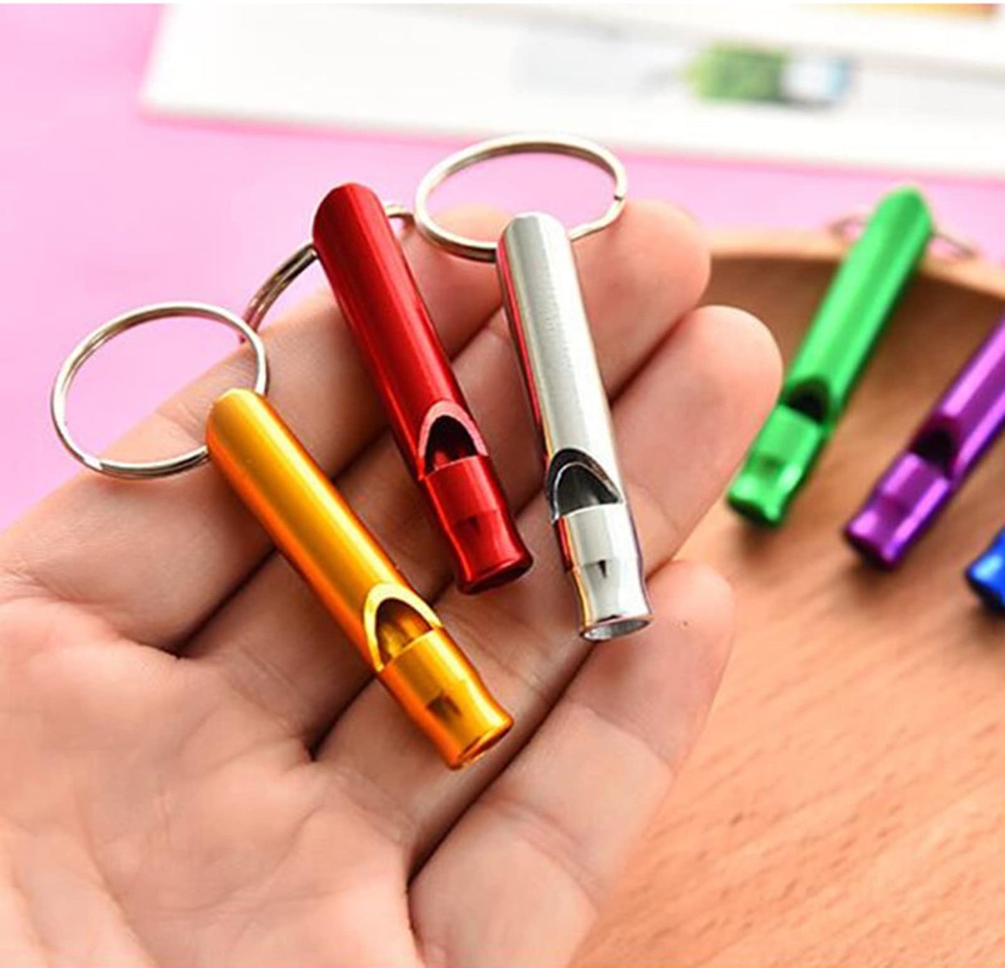 50 Pieces Emergency Whistle with Keychain Aluminum Survival Whistle Key Chain for Camping Hiking