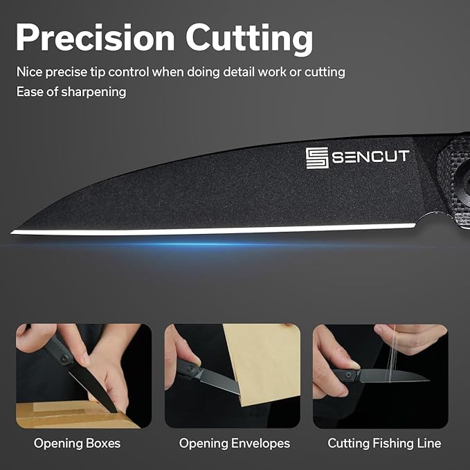 SENCUT Small Pocket Knife for Men, Front Flipper knife for EDC, Jubil Folding Knives with 2.95 inches D2 blade, G10 Handle with Liner Lock, Slim Gentleman?™s knives for Gift (Black)