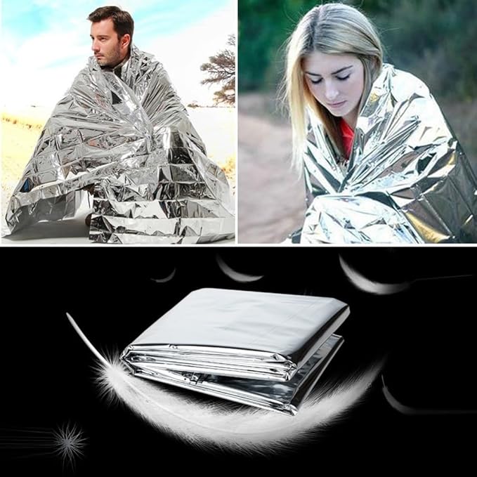 8-Pack Emergency Mylar Blankets, Reflective Space Blanket Survival Kit for Hiking, Camping, Outdoors & First Aid, 84" L x 52??W