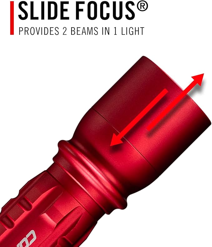 Coast XP11R 2600 Lumen USB-C Rechargeable LED Flashlight with Slide Focus®?¯and Pure Beam® Focusing Optic, 4 Light Modes, Red