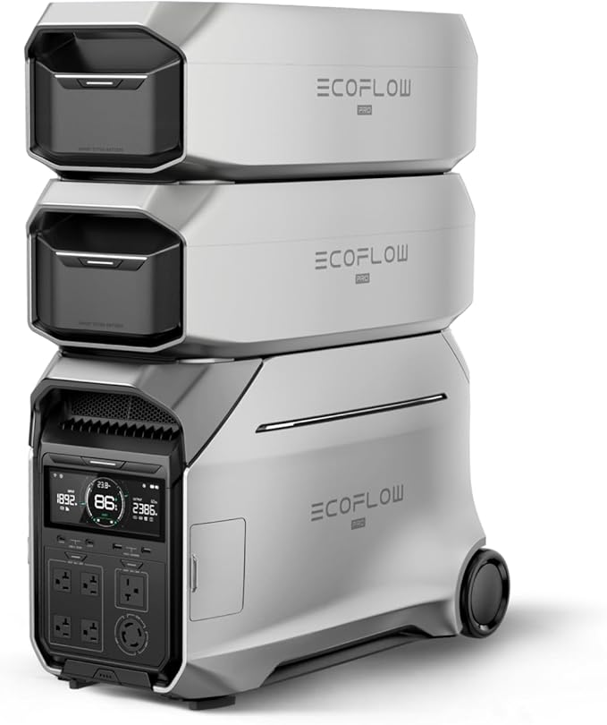 EF ECOFLOW 12kWh Portable Power Station: DELTA Pro 3 with 2 Extra Battery, 120/240V 4000W AC Output, Solar Generator for Home Use, Camping, Emergencies, Power Outages, RVs, and Outdoor Generators
