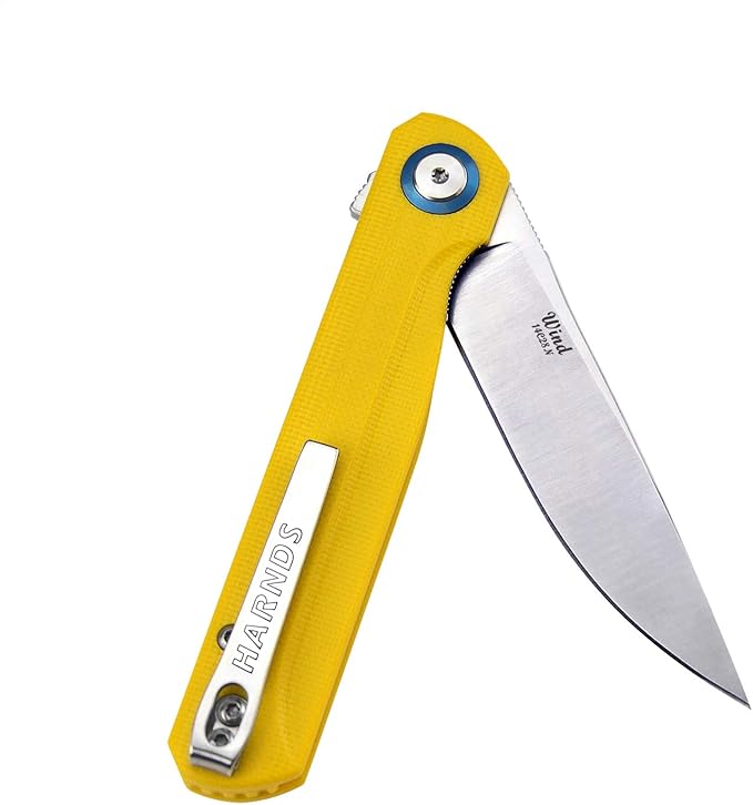 Wind Pocket Knife Flipper Sandvik Steel G10 Handle Folding Knife Ball Bearing with 2-Position Clip for Camping Survival and EDC (Yellow)