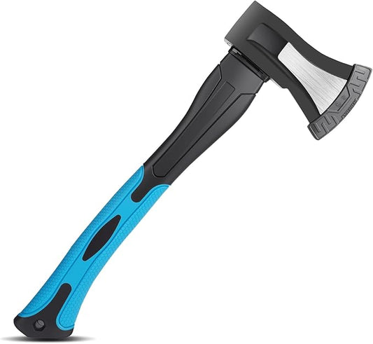 Splitting Axe, 14” Camping Outdoor Hatchet for Wood Splitting and Kindling, Forged Carbon Steel Heat Treated Hand Maul Tool, Fiberglass Shock Reduction Handle, Blue