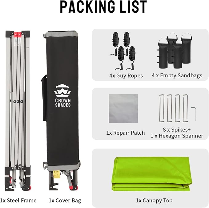 CROWN SHADES 10x10 Pop Up Canopy - Beach Tent with One Push Setup - Easy Outdoor Sun Shade for Events, Parties, Camping - Gazebo with STO-N-Go Cover Bag, Silver Coated Top, Green