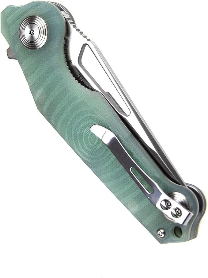 Harnds Time Folding Knife with Sandvik 14C28N Steel Blade Pocket Knife with G10 Handle Camping Knife with Pocket Clip (Transparent Cyan)