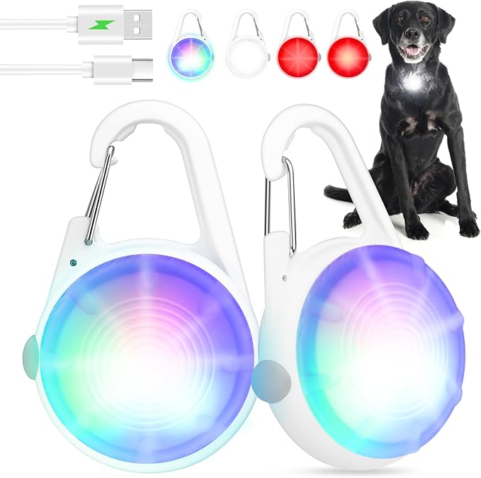 2Pack Dog Lights for Night Walking Dog Collar Light Clip on Glow in The Dark with 4Modes & RGB Color for Camping