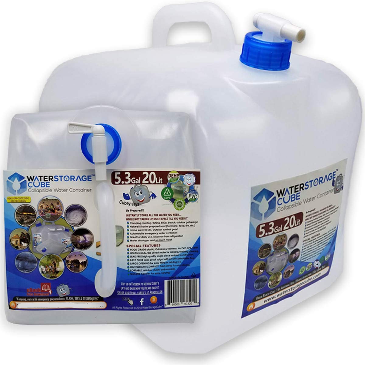 WaterStorageCube Collapsible Camping Water Container with Spigot, BPA Free