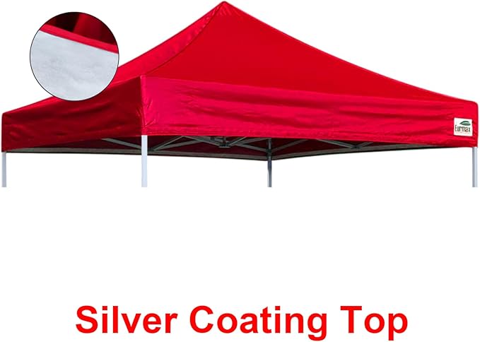 Eurmax USA New 10x10 Pop Up Canopy Replacement Canopy Tent Top Cover, Instant Canopy Top Cover ONLY, Choose 30 Colors,Bonus 4PC Pack Weight Bag (Silver Coating Top,Red)