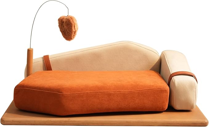 Auto Care Cat Sofa Bed, Solid Wood cat Sofa. Inspired by The Geometric Impressionist Painter Mondrian, The Combination of Building Block Gameplay Provides Cats with a Comfortable Experience (Iceberg)